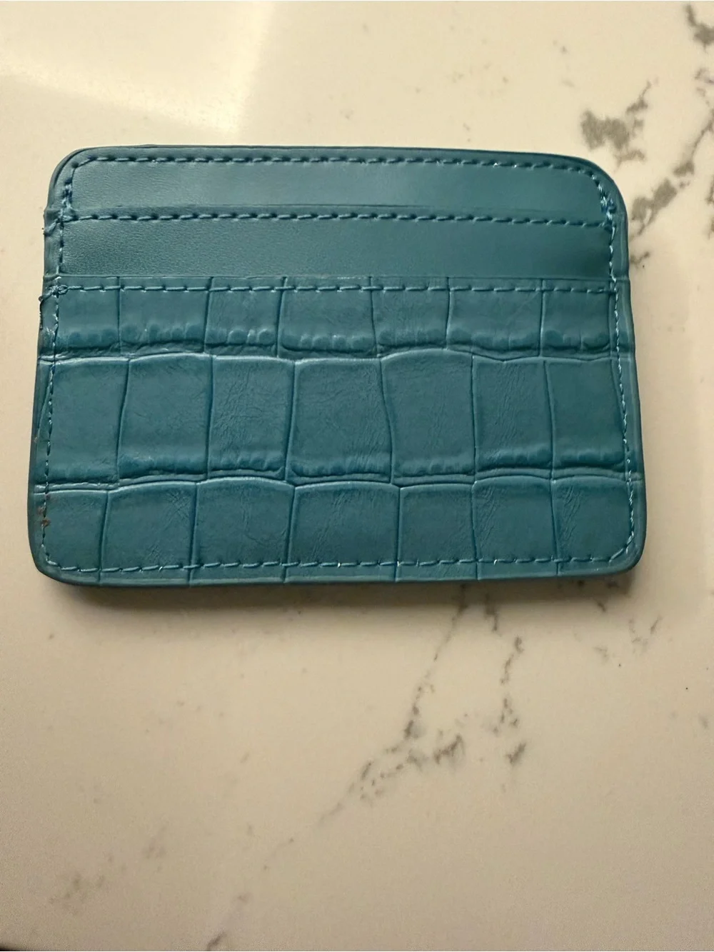 Mango Blue Croc-Embossed Card Holder